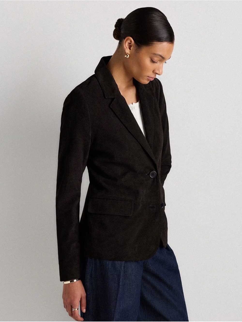 Quince 100% Suede Blazer in Charcoal Black Size X-Large 384